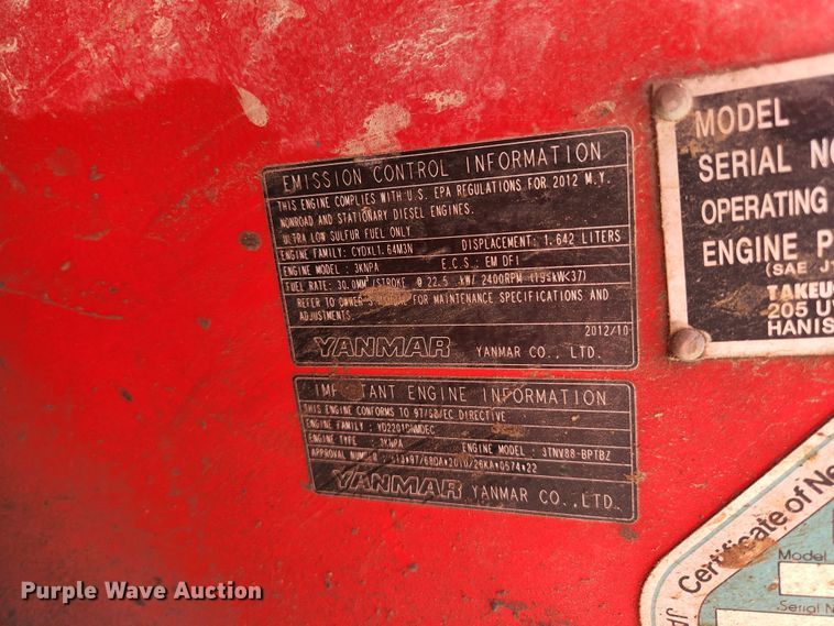 image for item JG9198 2013 Takeuchi TB138FR  mini excavator