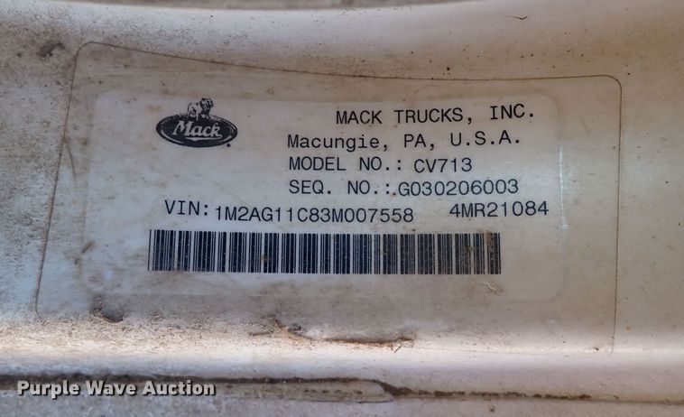 image for item JO9703 2003 Mack CV713  vacuum truck