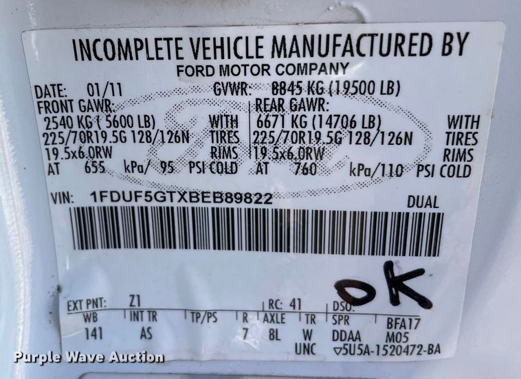 image for item JR9858 2011 Ford F550 Super Duty XL  utility / service truck