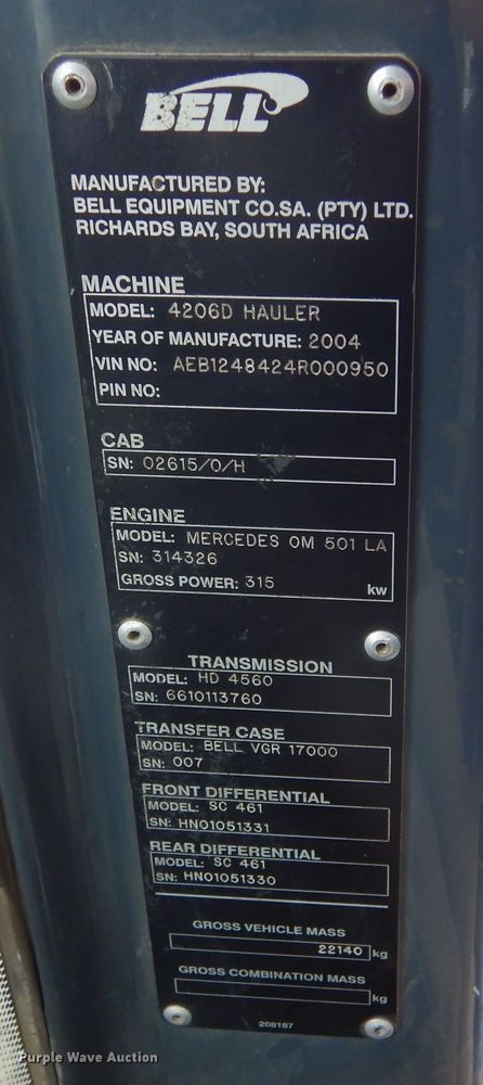 image for item MX9792 2004 Bell 4206D  4WD scraper tractor