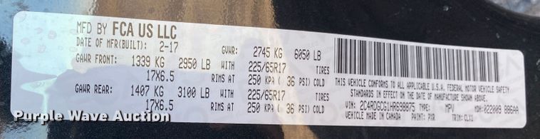 image for item DJ7585 2017 Dodge Grand Caravan  van