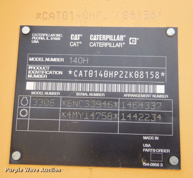 image for item DP3667 2003 Caterpillar 140H  motor grader