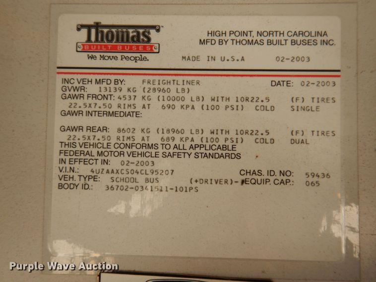 image for item JK9548 2004 Freightliner FS65  school bus