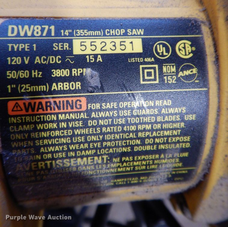 image for item JK9569 DeWalt DW871  chop saw