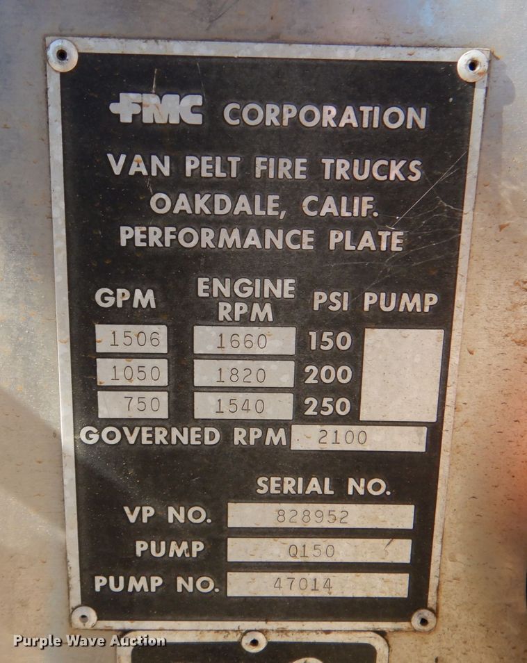 image for item JS9766 1982 Spartan CFRC-2042  pumper fire truck