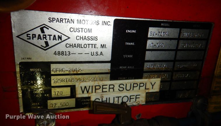 image for item JS9766 1982 Spartan CFRC-2042  pumper fire truck