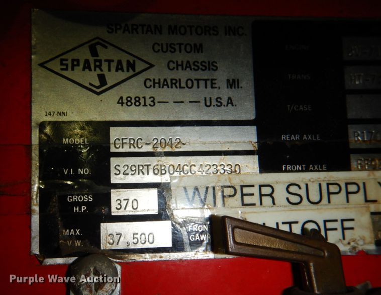 image for item JS9766 1982 Spartan CFRC-2042  pumper fire truck