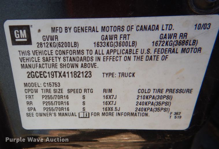 image for item JS9768 2004 Chevrolet Silverado 1500  Ext. Cab pickup truck