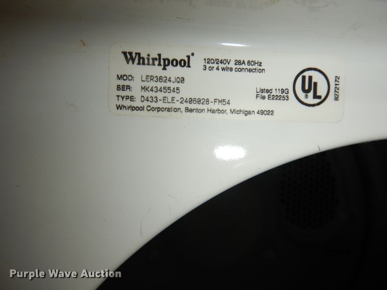 image for item JV9436 Whirlpool LER3624JQ0 dryer