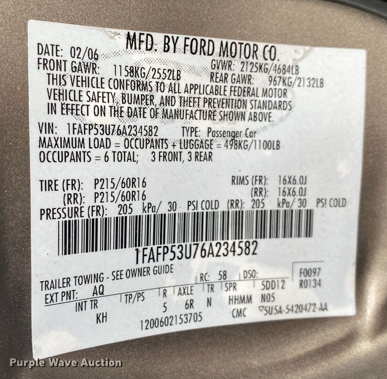 image for item KE9383 2006 Ford Taurus SE