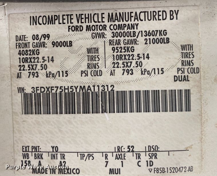 image for item KE9386 2000 Ford F750 Super Duty  bucket truck