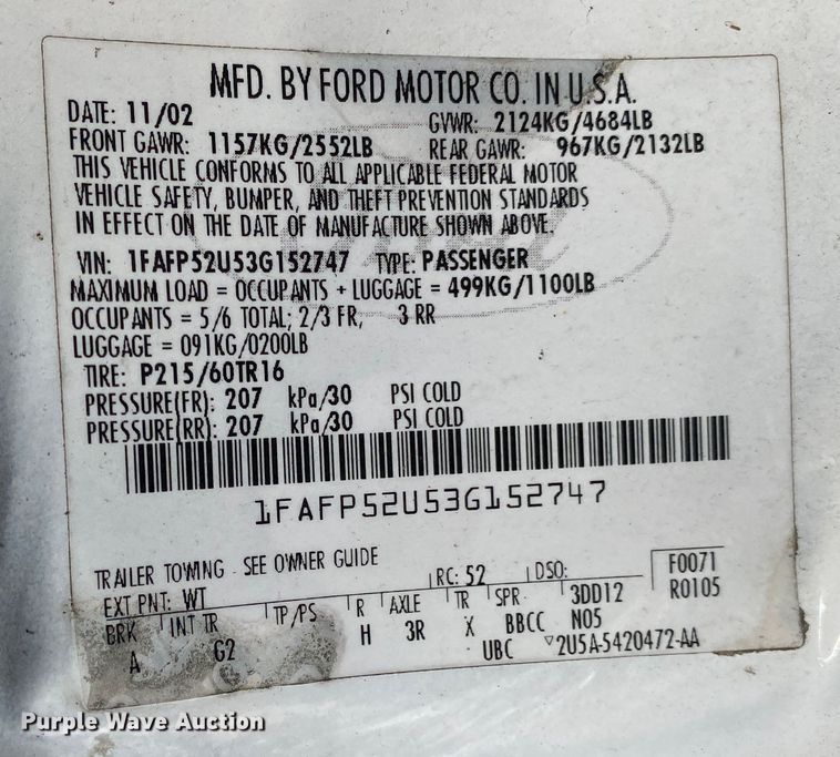 image for item KE9433 2003 Ford Taurus LX