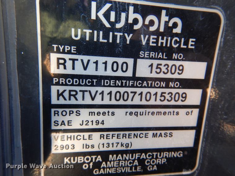 image for item DK4278 2008 Kubota RTV1100  utility vehicle