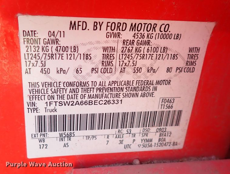 image for item DI1794 2011 Ford F250 Super Duty  Crew Cab utility bed pickup truck