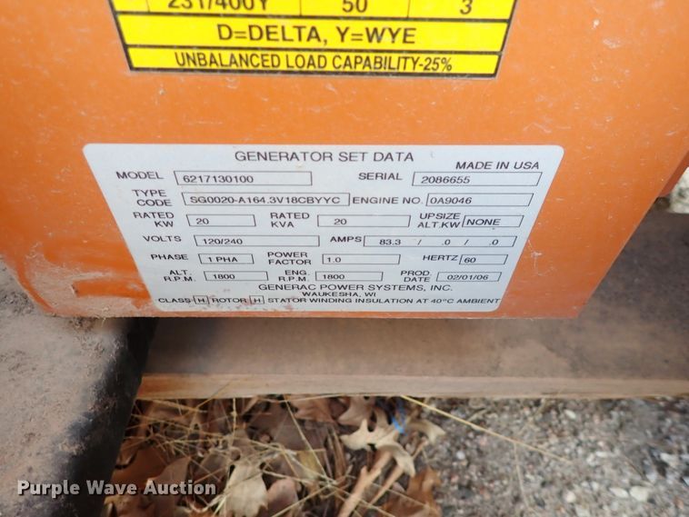 image for item DI1828 Generac 6217130100  generator