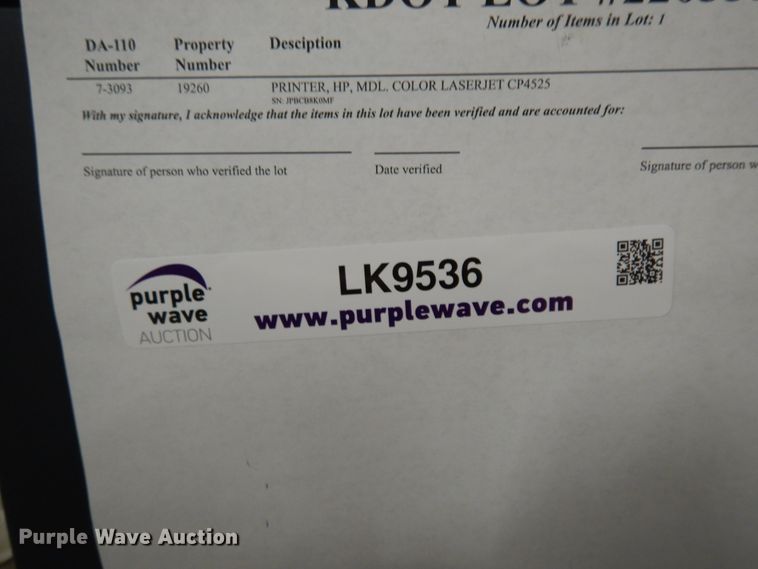 image for item LK9536 HP Laserjet CP4525 printer