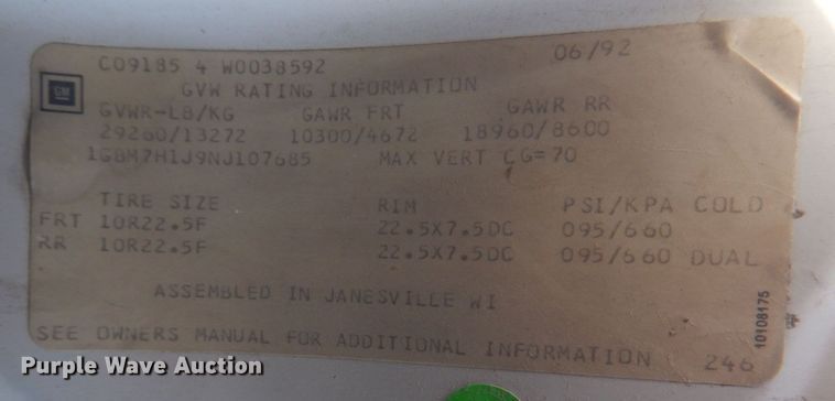 image for item DH8196 1992 Chevrolet Kodiak C6500  flatbed truck