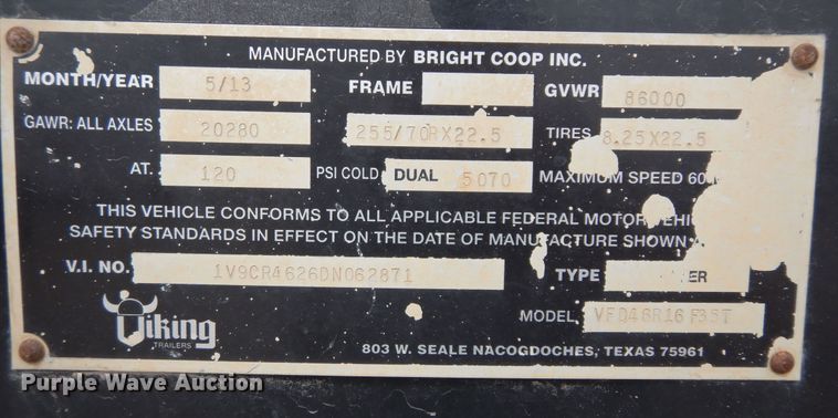 image for item DI8695 2013 Viking  drop deck equipment trailer