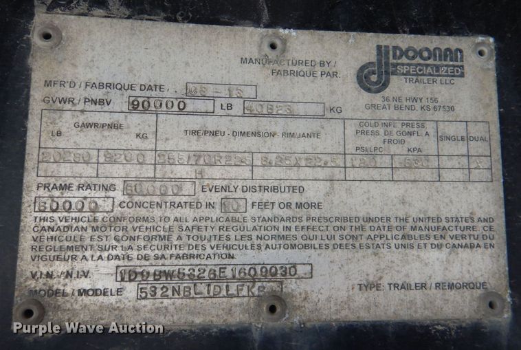 image for item DN1293 2014 Doonan 532NBLIDLFKB  drop deck trailer