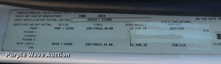 image for item IY9079 2016 Volvo VNL  semi truck