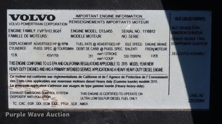 image for item IY9080 2016 Volvo VNL  semi truck