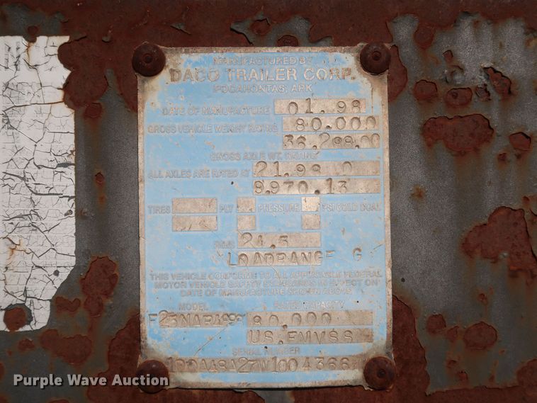 image for item IY9111 1998 Daco F25NAR4898  flatbed trailer