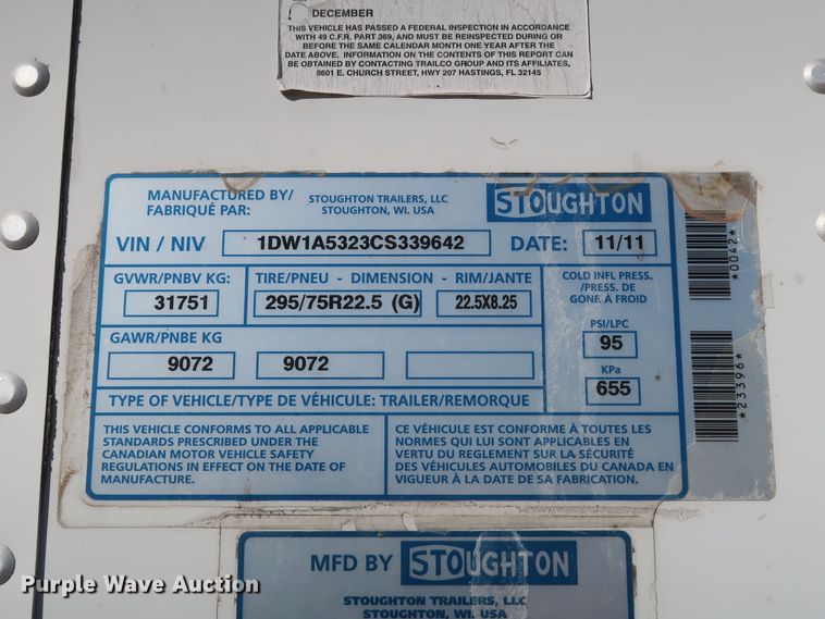 image for item IY9112 2012 Stoughton AVW-535T-S-C-AR  dry van trailer