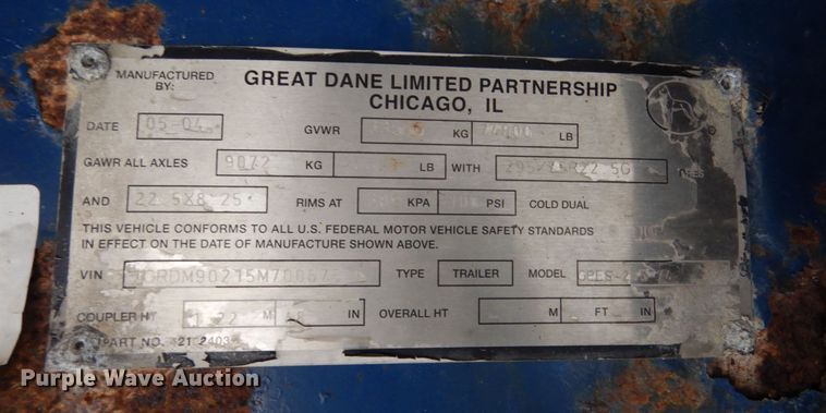 image for item JK9778 2005 Great Dane GPES-245-74  extendable flatbed trailer