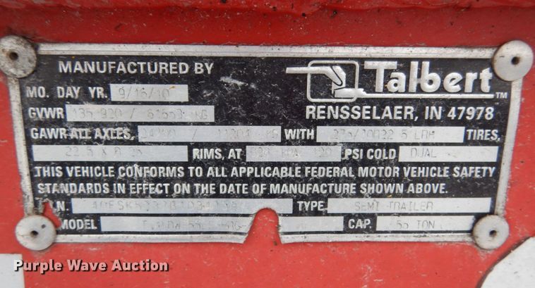 image for item JK9779 2011 Talbert  lowboy equipment trailer