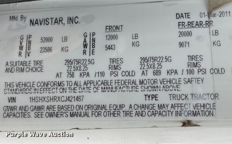 image for item JN9201 2012 International 8600  semi truck