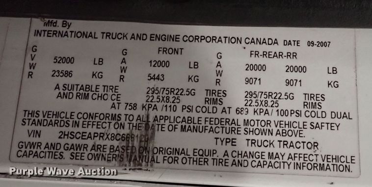 image for item JO9738 2008 International 9200i  semi truck