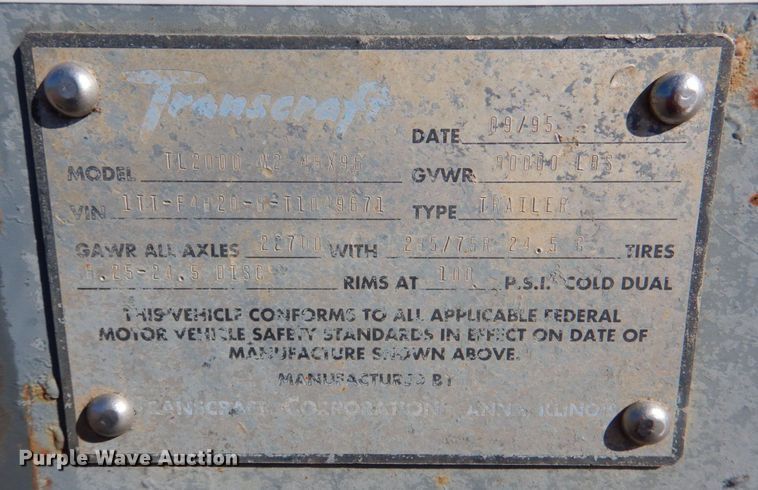 image for item JS9725 1996 Transcraft TL2000 W2  flatbed trailer