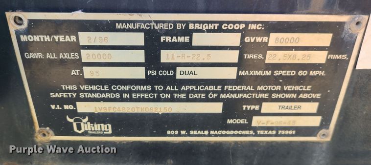 image for item KG9640 1996 Viking  flatbed trailer