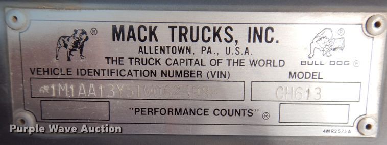image for item KG9968 1996 Mack CH613  semi truck