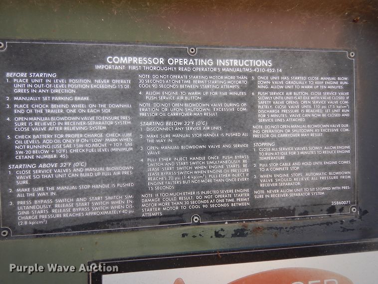 image for item DI8627 1987 Ingersoll Rand P-250-W-D-M-H268  air compressor