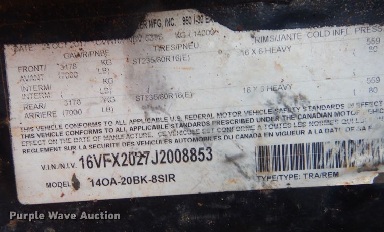 image for item DI8700 2018 Big Tex 140A  equipment trailer