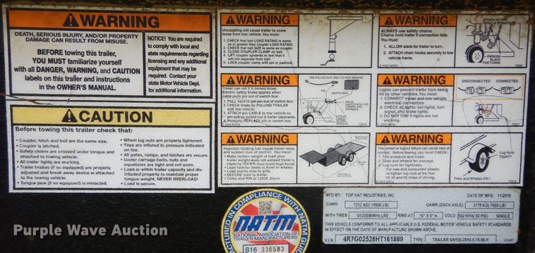 image for item DI8716 2017 Top Hat GN159-25X8.5-15.9E-F  equipment trailer