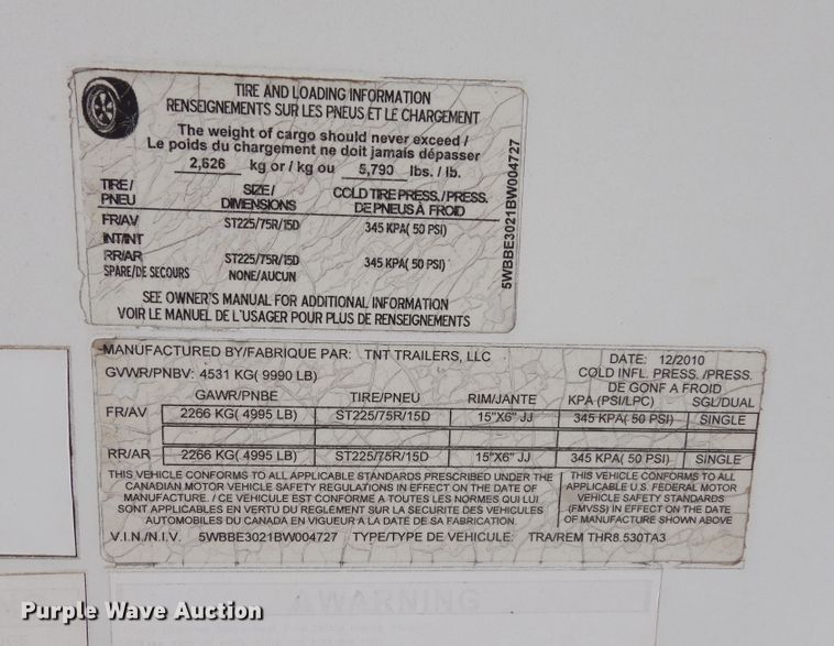 image for item DK0228 2011 TNT THR8.530TA  enclosed cargo trailer