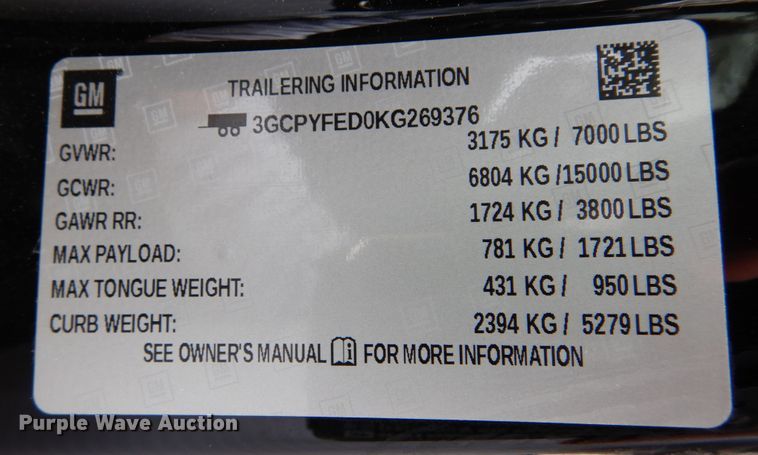 image for item DK0299 2019 Chevrolet Silverado 1500  Crew Cab pickup truck