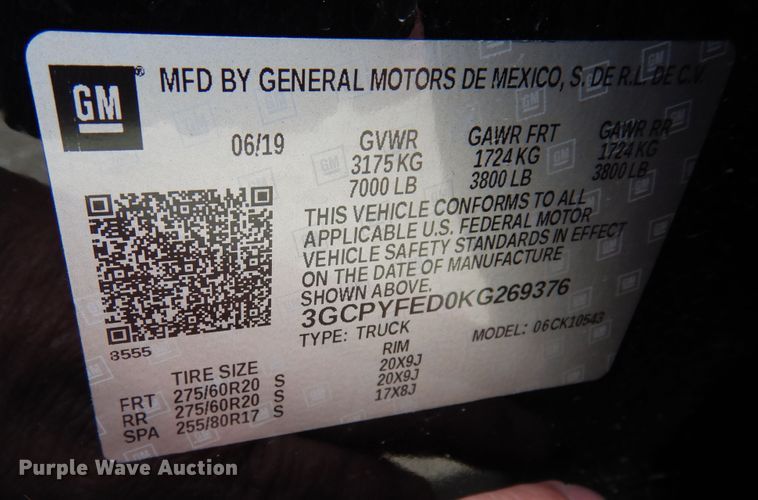 image for item DK0299 2019 Chevrolet Silverado 1500  Crew Cab pickup truck