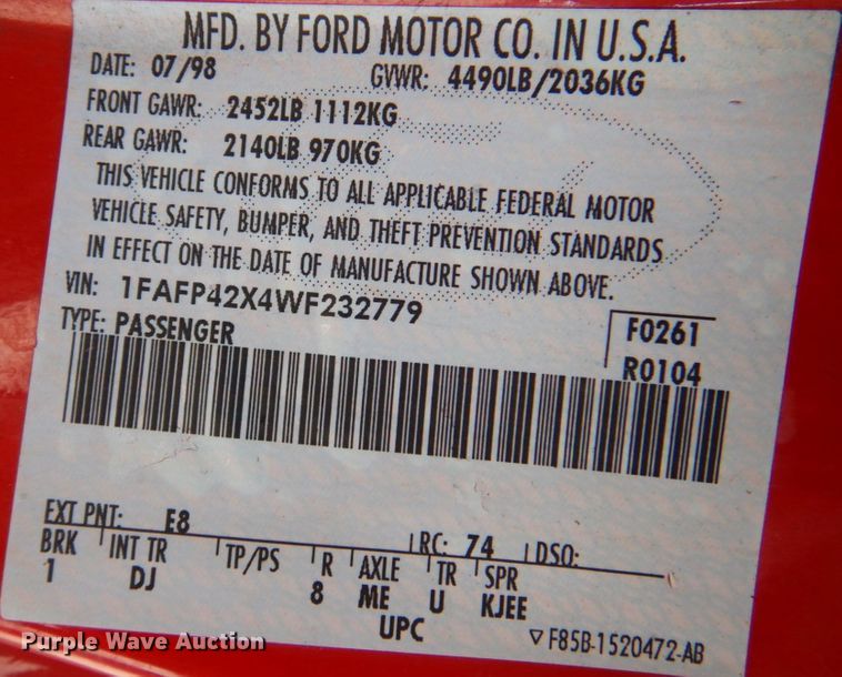 image for item DK8717 1998 Ford Mustang