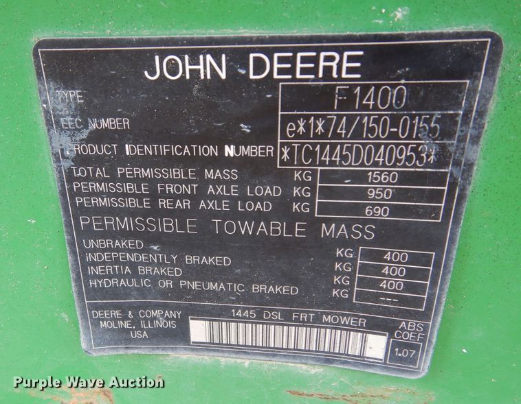 image for item EY9791 John Deere 1445 Series II  lawn mower