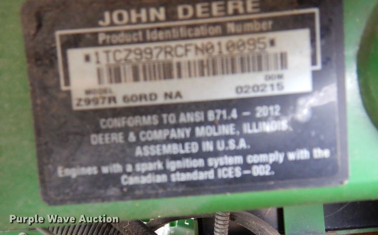 image for item EY9798 2015 John Deere Z997R  ZTR lawn mower