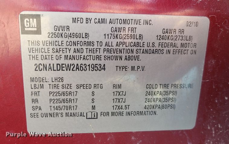 image for item IF9335 2010 Chevrolet Equinox  SUV