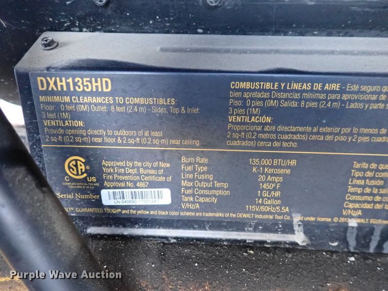 image for item IH9635 DeWalt DX135HD  heater