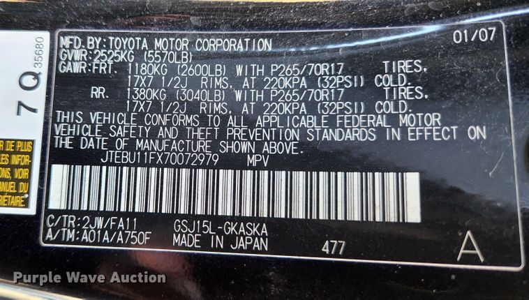 image for item JG9183 2007 Toyota FJ Cruiser  SUV