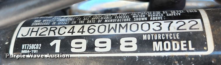 image for item JG9188 1998 Honda Shadow Ace 750  motorcycle