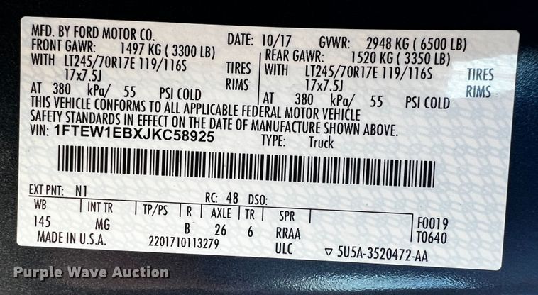 image for item JH9373 2018 Ford F150  SuperCrew pickup truck