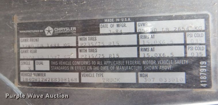 image for item JJ9226 1984 Dodge Ram Charger  SUV