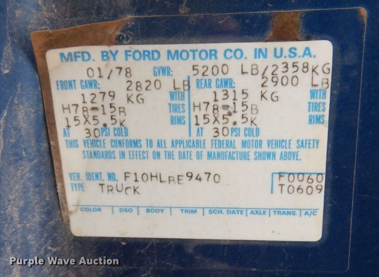 image for item JJ9229 1978 Ford F100  pickup truck